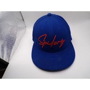 Spiderz Baseball Cap Royal Blue Red Script Logo Flat Brim Hat Mens Size S M